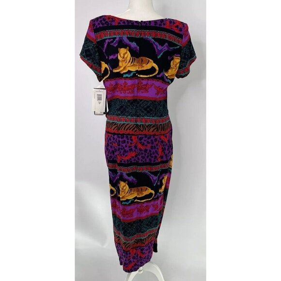 Vintage 90s‎ Deadstock Tiger Boho Print Short Sleeve Wrap Skirt Maxi Dress 14 - Picture 5 of 16
